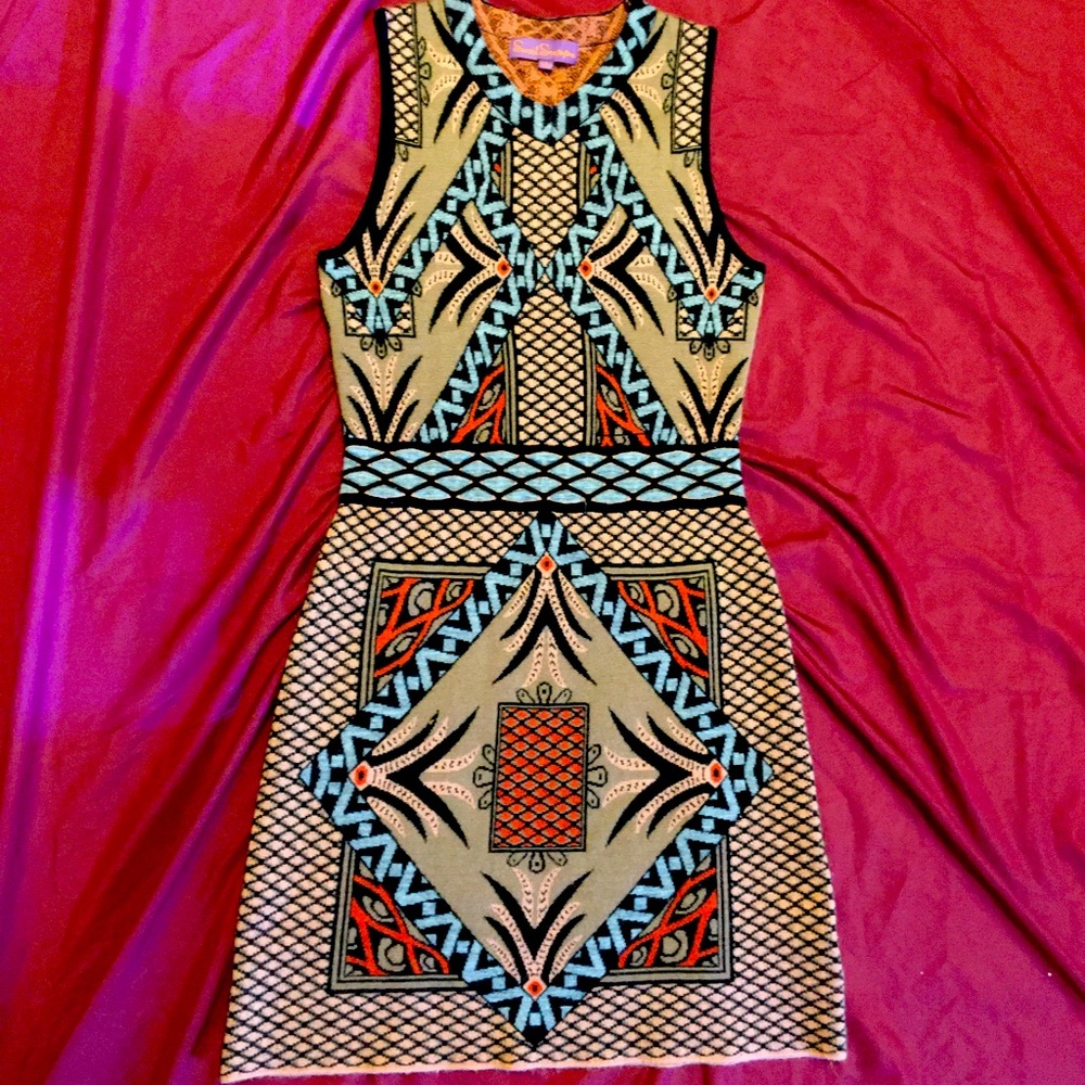 Incredible Textile Woven V-Neck Sweater Dress